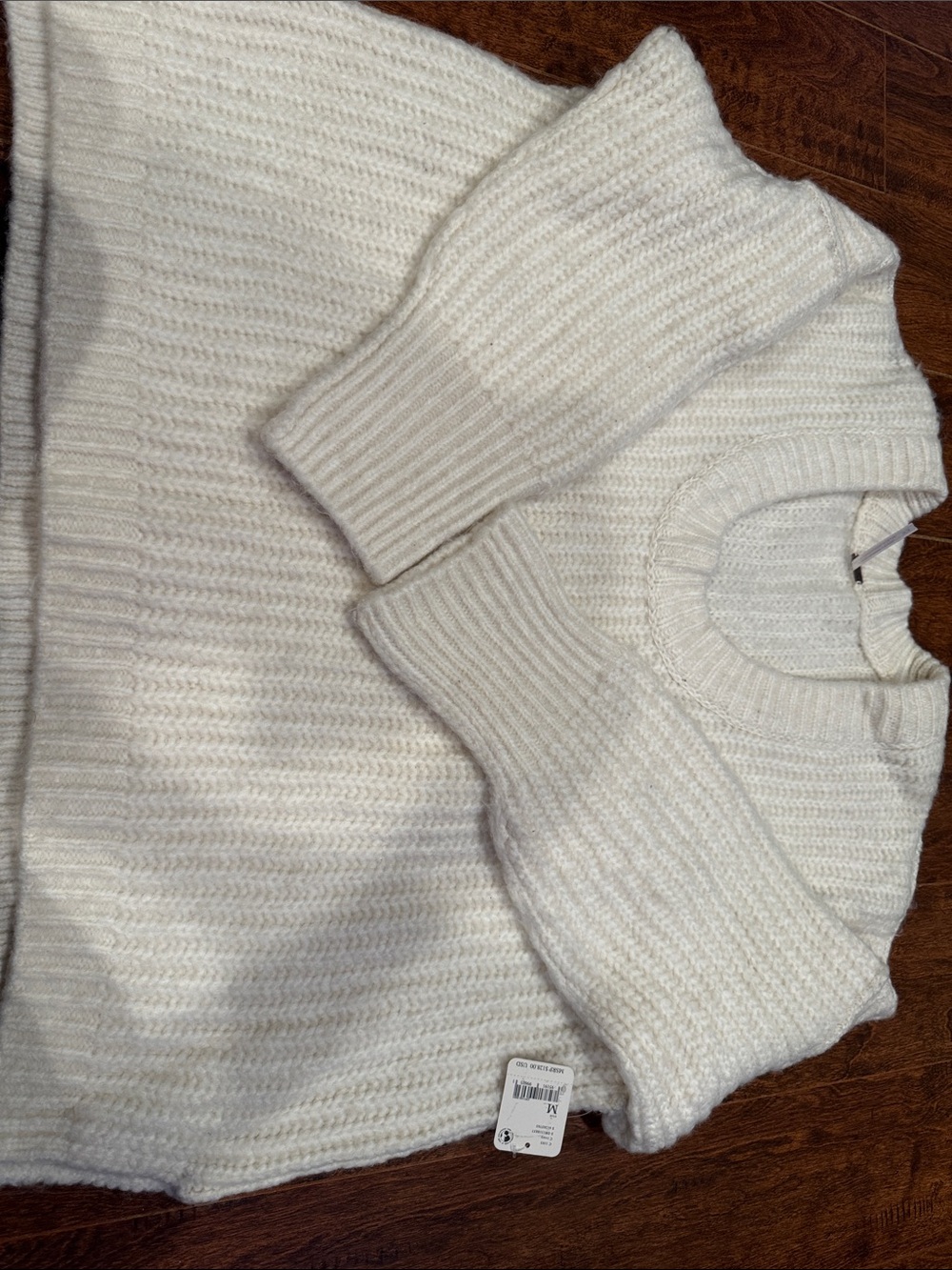 Free People Cream Ribbed Crewneck Sweater